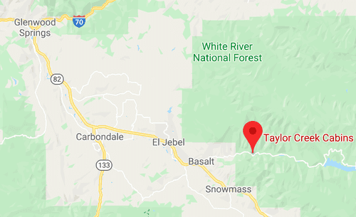 Static map of area showing cabin location as red pin.